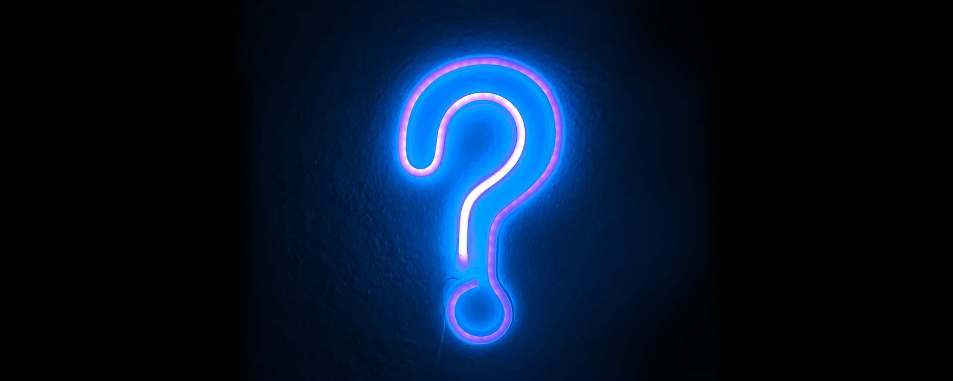 Neon Blue Question Mark Sign